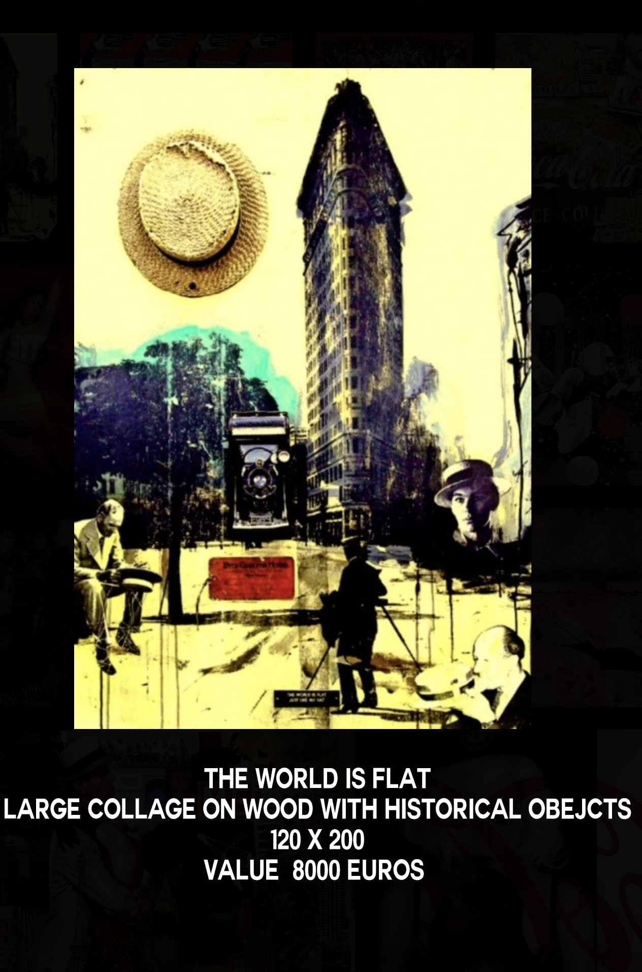 Colage on wood with objects value 12.000 Euros 